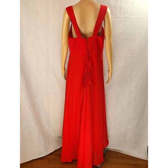 New Bridesmaid Special Occ (16W) Red Chiffon Sleeveless Pleated High-Low Dress - Picture 5 of 9